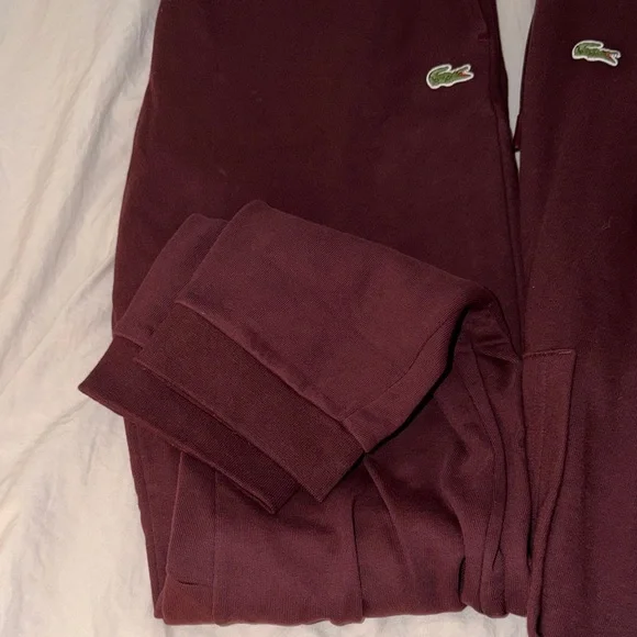 Lacoste Men's Burgundy Hoodie Sweatshirt and Pants Set - Picture 2 of 4